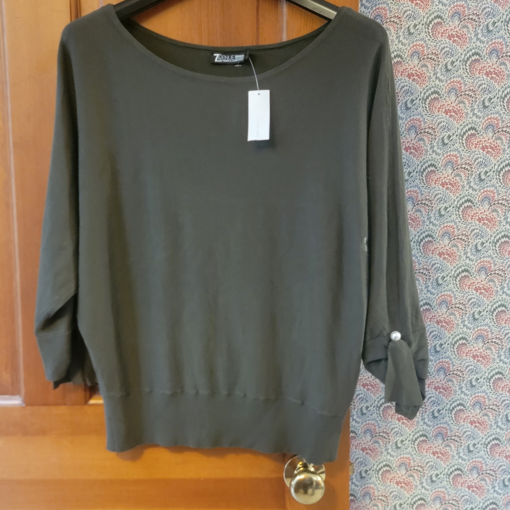 NWT New York & Company Sweater XL Olive Green Pearl Cuff 7th Avenue